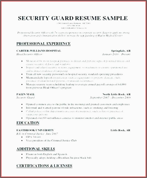 Sample Resume for Security Guard No Experience Jobs for Security Guard Job Applications Resume