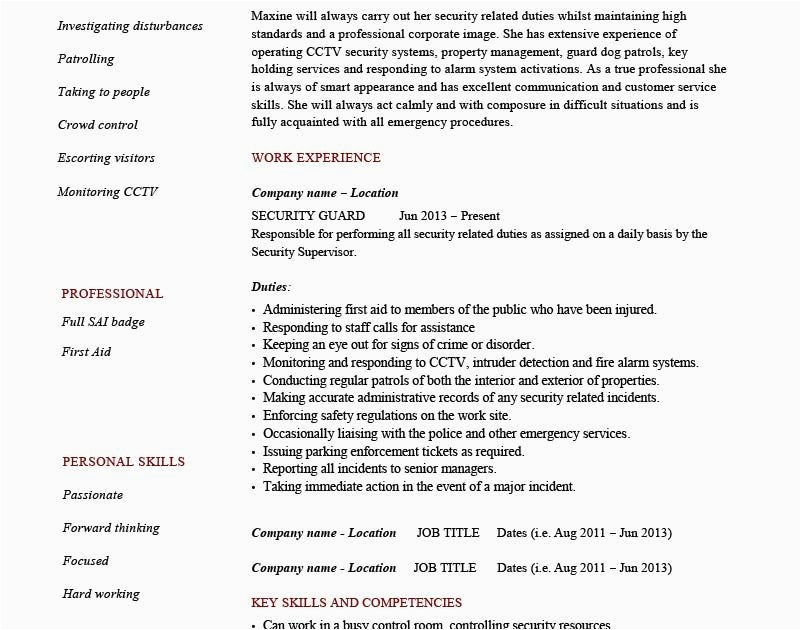 Sample Resume for Security Guard No Experience Security Guard Resume No Experience
