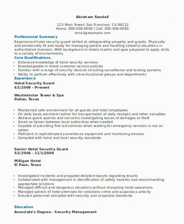Sample Resume for Security Guard Pdf Security Guard Resume Templates