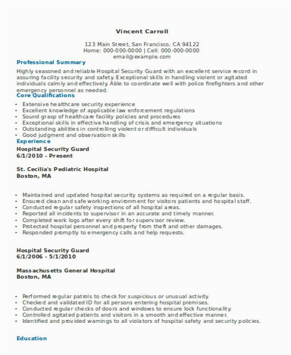 Sample Resume for Security Guard Pdf Security Guard Resume Templates