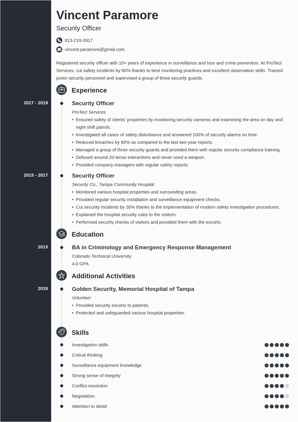 Sample Resume for Security Officer In India Security Ficer Resume Sample & Guide