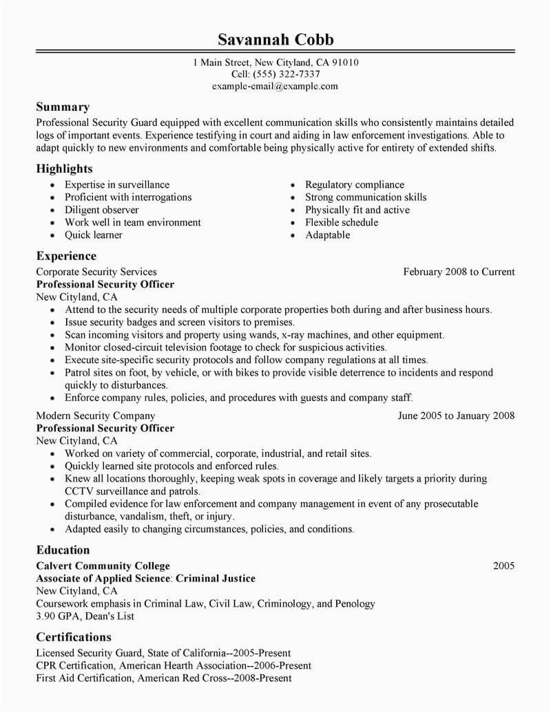 Sample Resume for Security Officer Position Best Professional Security Ficer Resume Example