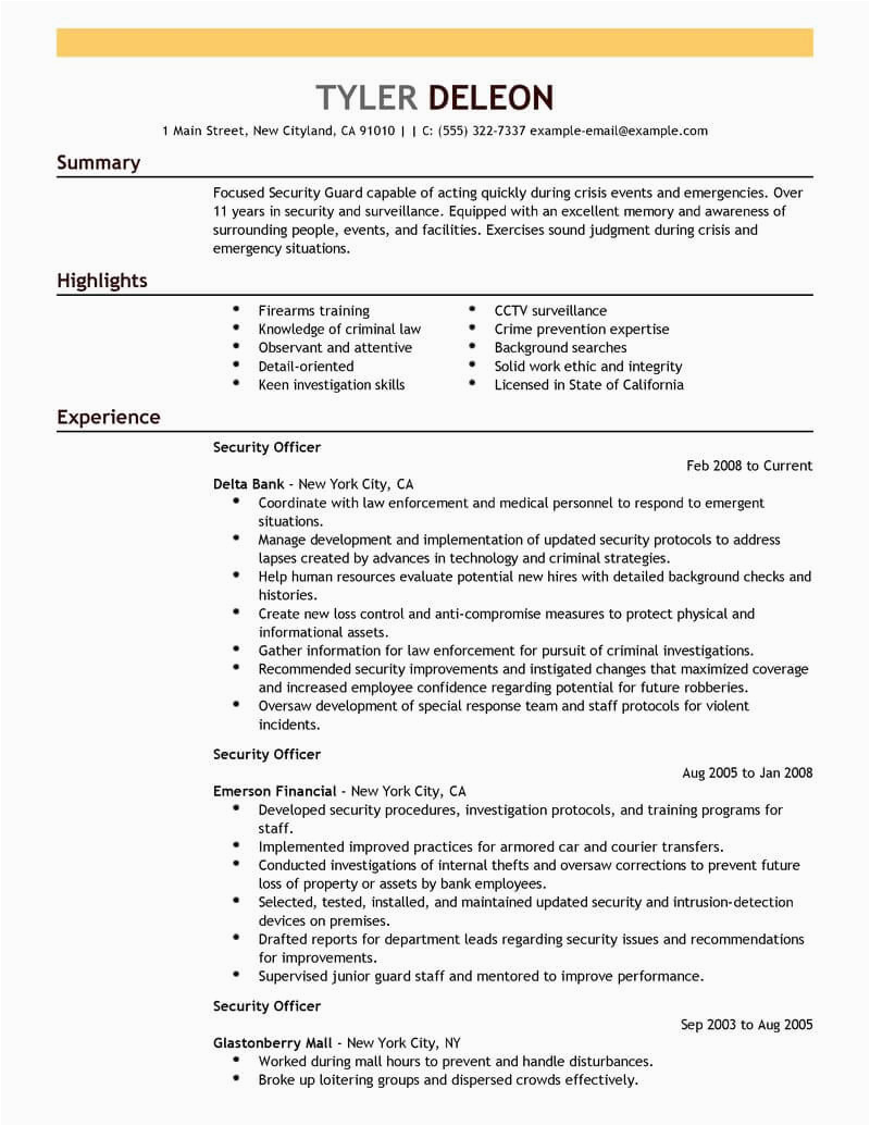 Sample Resume for Security Officer Position Best Security Ficer Resume Example