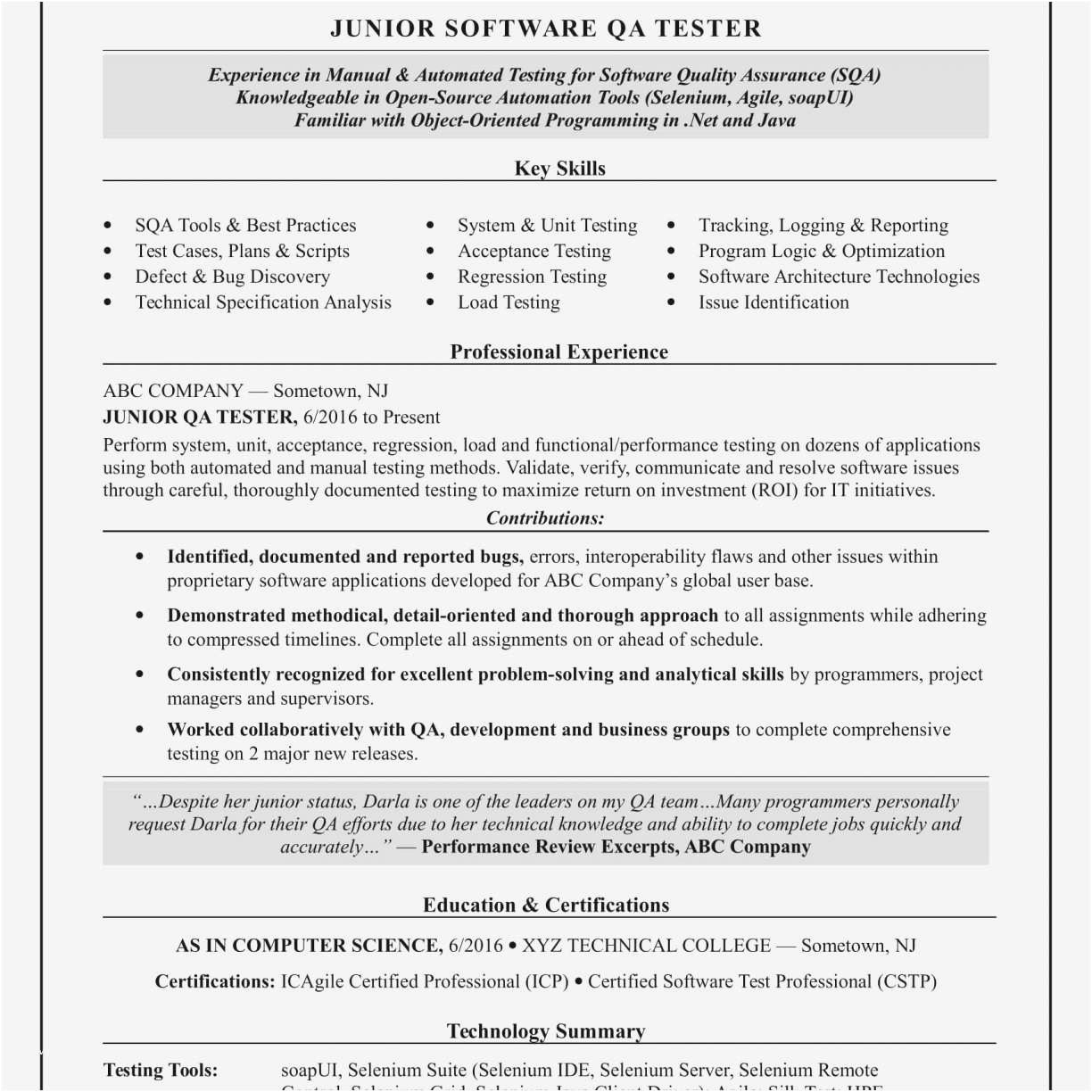 Sample Resume for Selenium Automation Tester 11 12 Selenium Automation Tester Resume