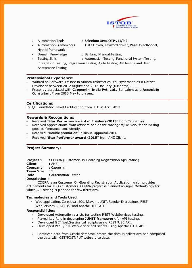 Sample Resume for Selenium Automation Tester 11 12 Selenium Automation Tester Resume