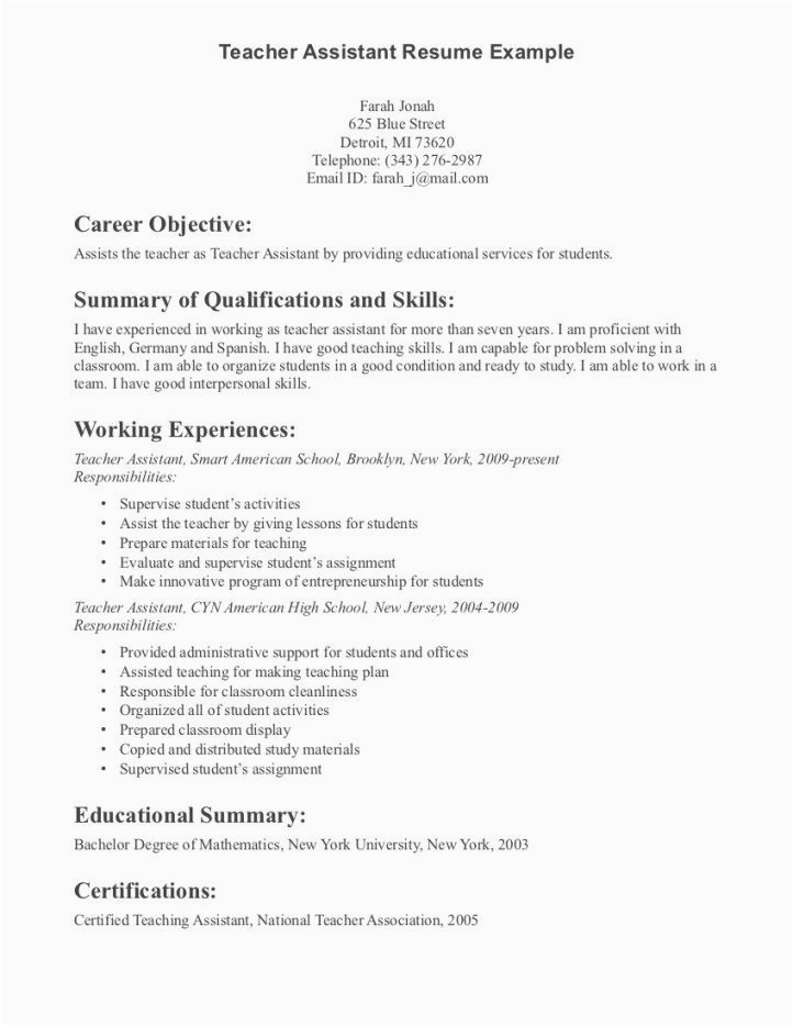 Sample Resume for Teaching Position with No Experience Image Result for Teacher Aide Resume with No Experience