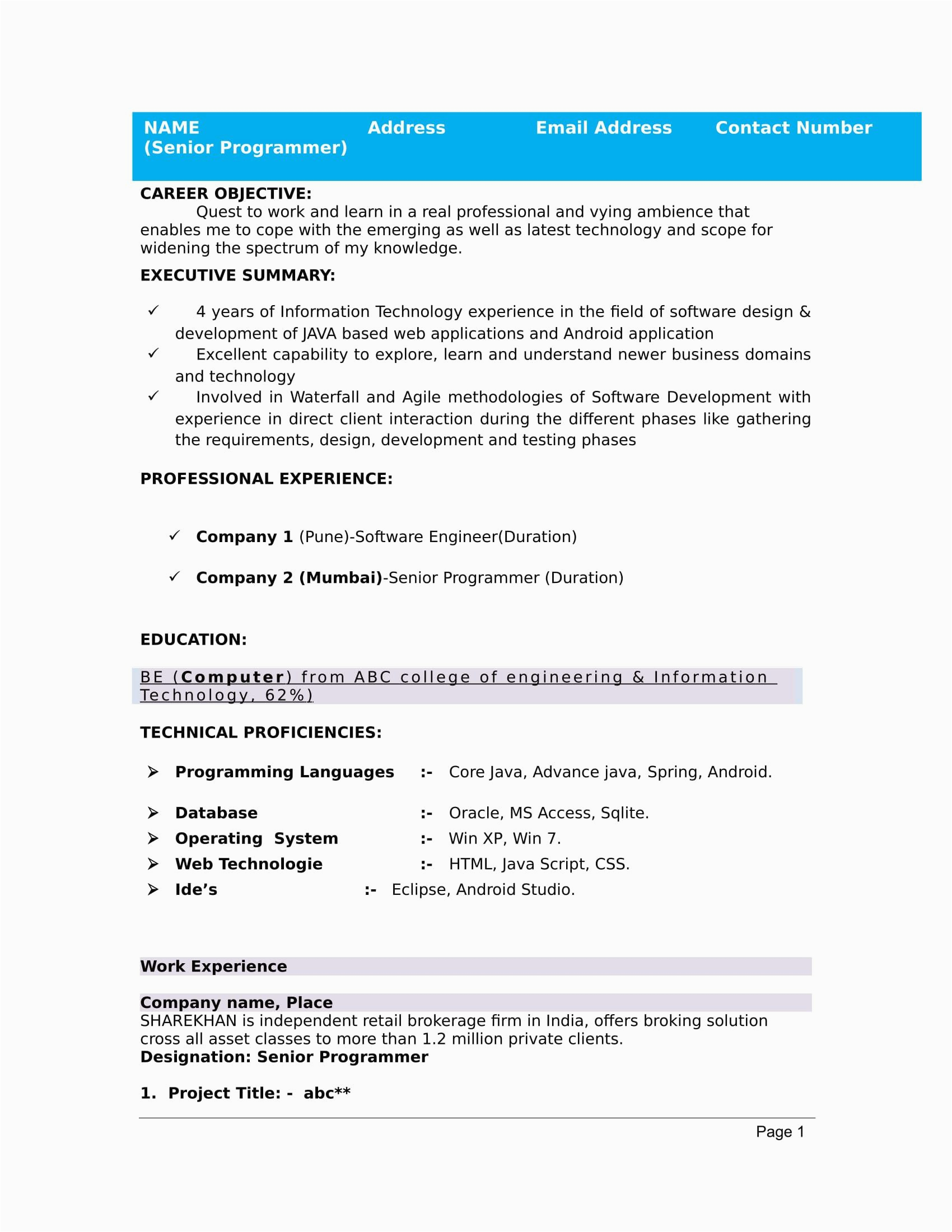 Sample Resume format for Freshers Engineers Aeronautical Engineer Fresher Resume format Best Resume