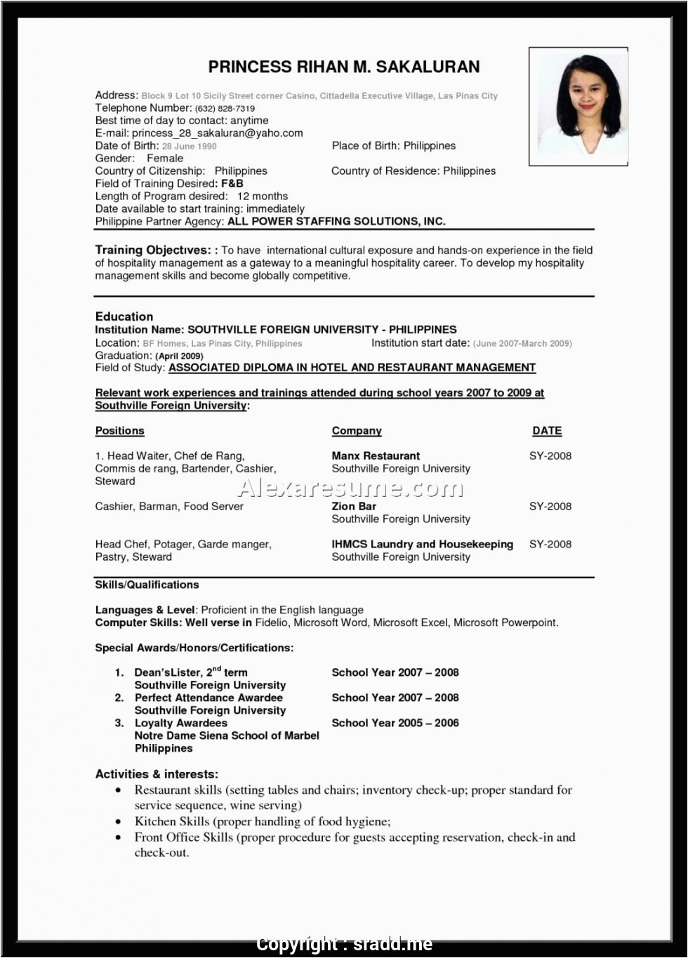 Sample Resume format for Hotel Industry Unique Resume for Hotelier Sample Resume format for Hotel