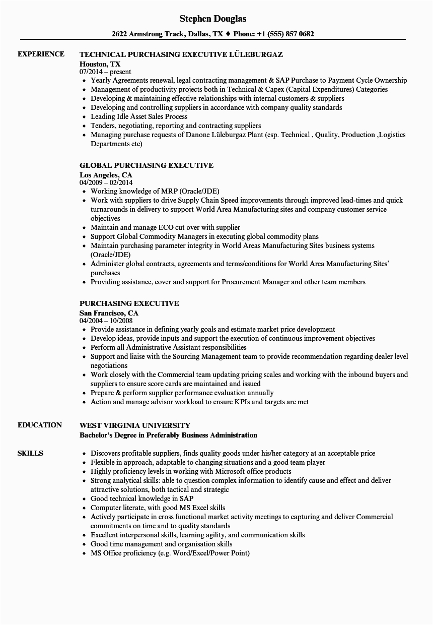 Sample Resume format for Purchase Executive Resume Purchase Sample Cv for Purchase Manager