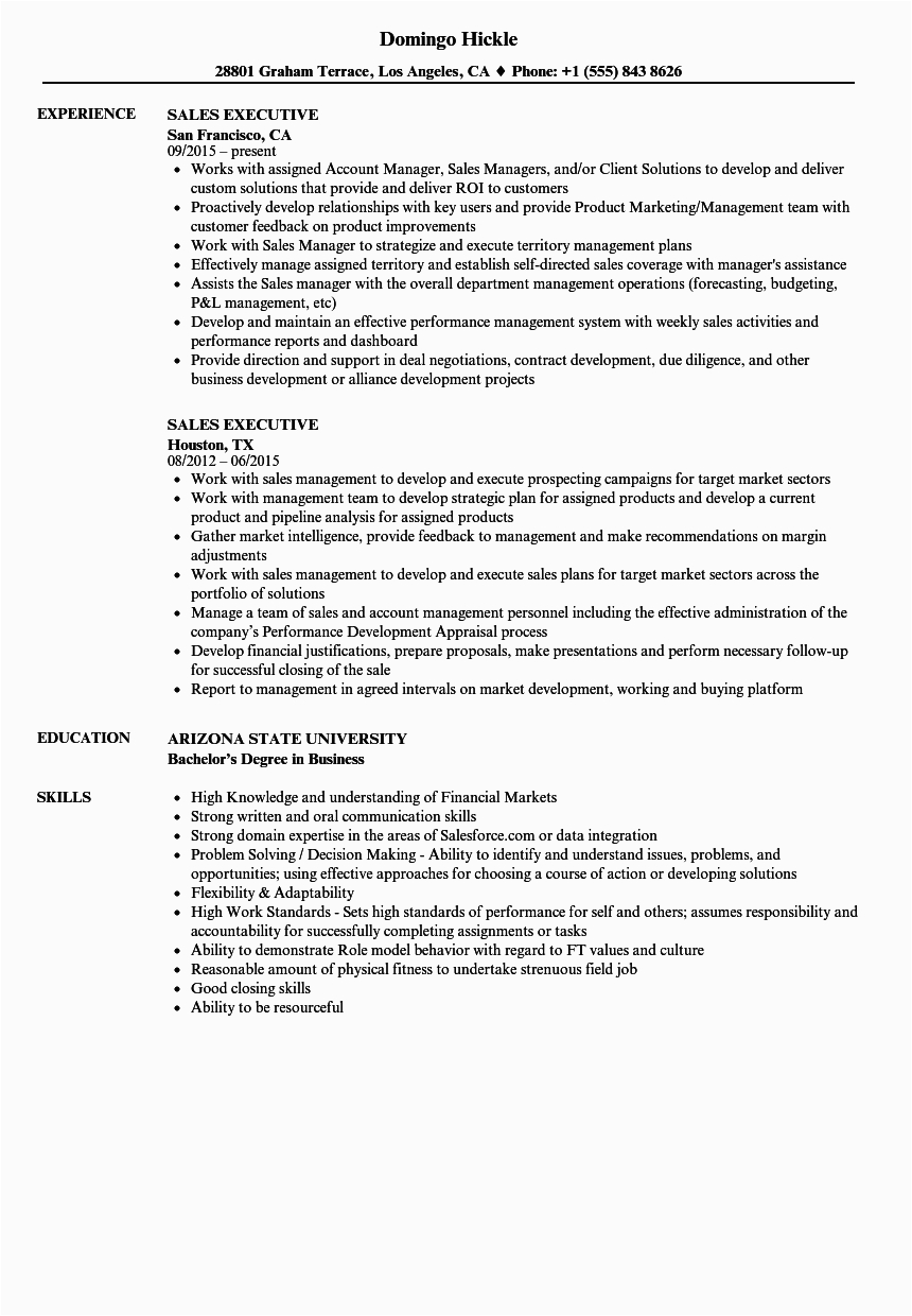 Sample Resume format for Sales Executive Sales Executive Resume Samples