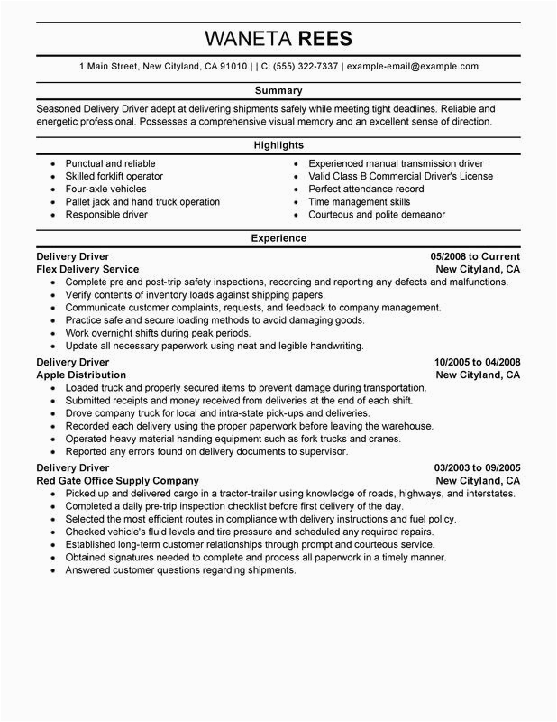 Sample Resume Newspaper Delivery Job Description Delivery Driver Resume Examples Free to Try today