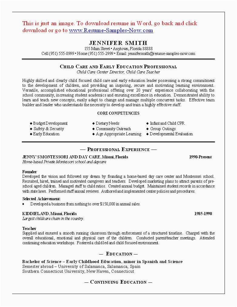 Sample Resume Objective for Child Care 11 Child Care Sample Resume Best