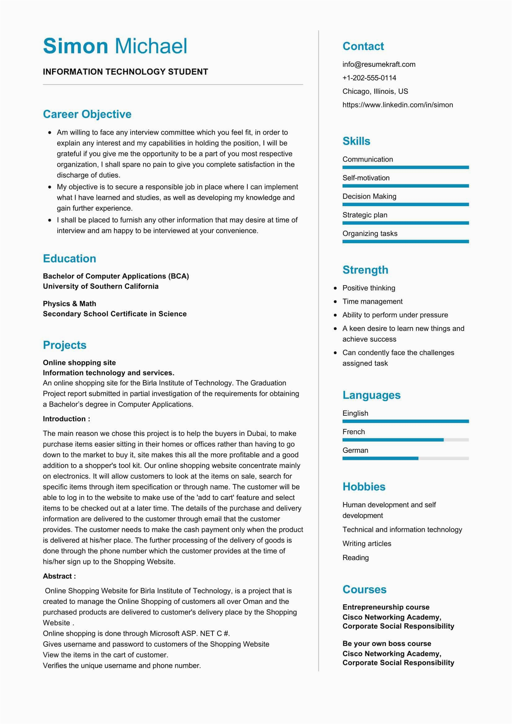 Sample Resume Objective for Information Technology Information Technology Student Resume Resumekraft