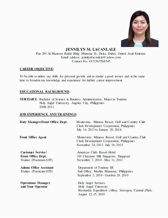 Sample Resume Objective for Ojt tourism Students Career Objective Ojt Pelosleclaire with Images