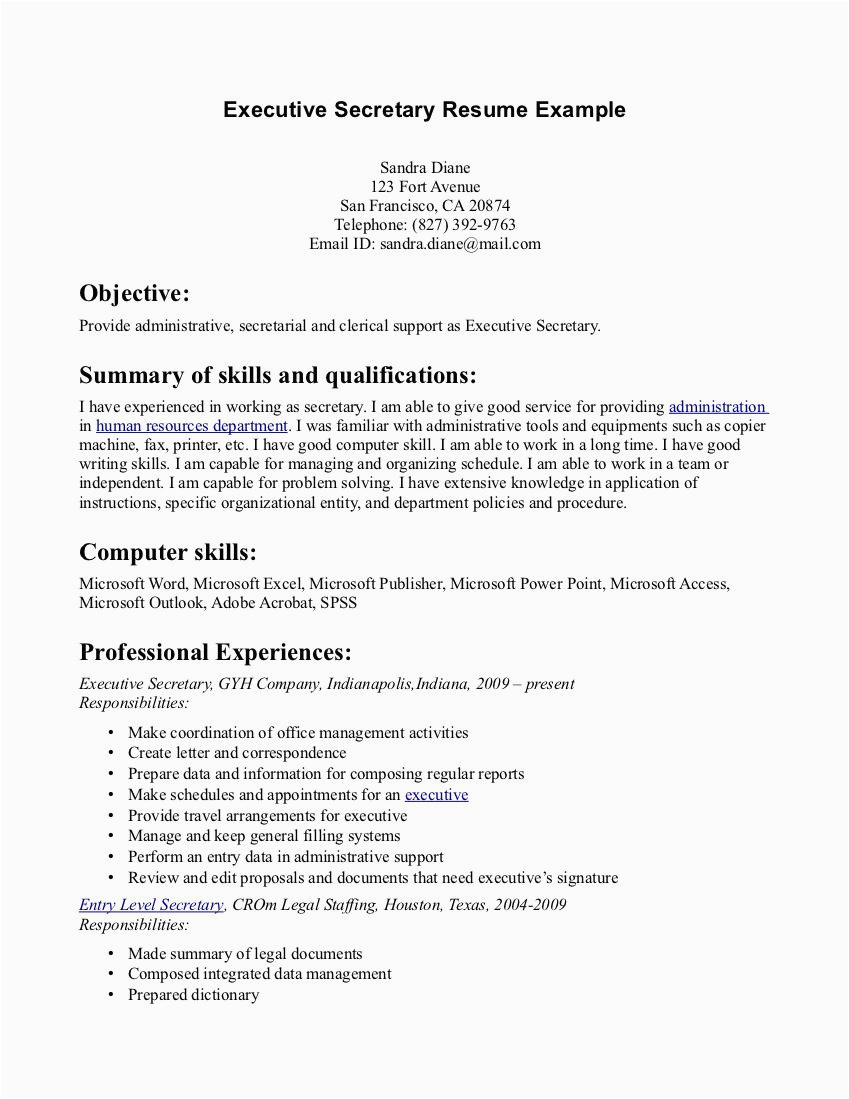 Sample Resume Objective for Secretary Position Secretary Resume Examples Site