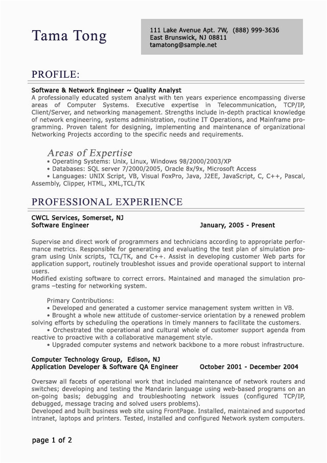 Sample Resume Objectives for Experienced It Professionals Professional Level Resume Samples Resumesplanet