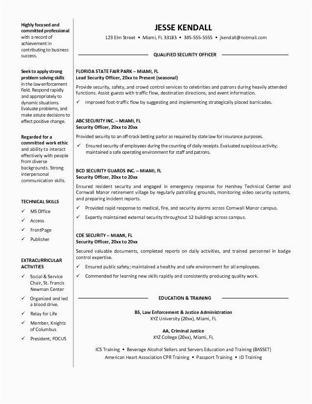 Sample Resume Objectives for Security Officer Guard Security Ficer Resume