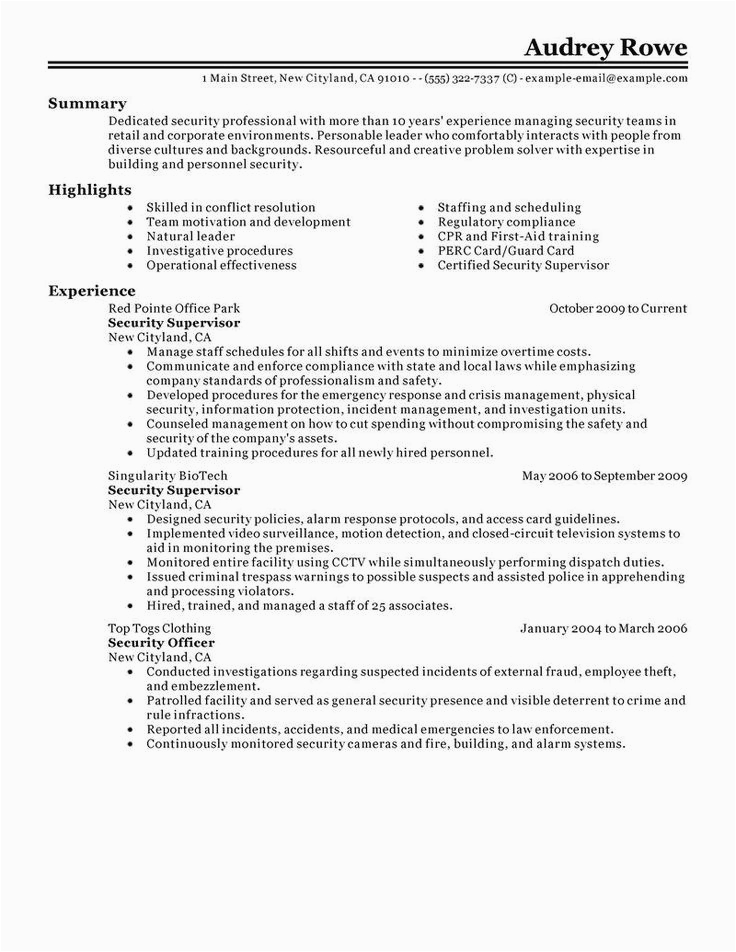 Sample Resume Objectives for Security Officer Resume Security Guard Resume Examples Fresh Supervisor