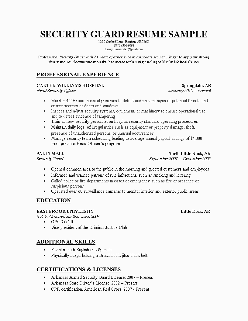 Sample Resume Objectives for Security Officer Security Ficer Resume Templates Mryn ism