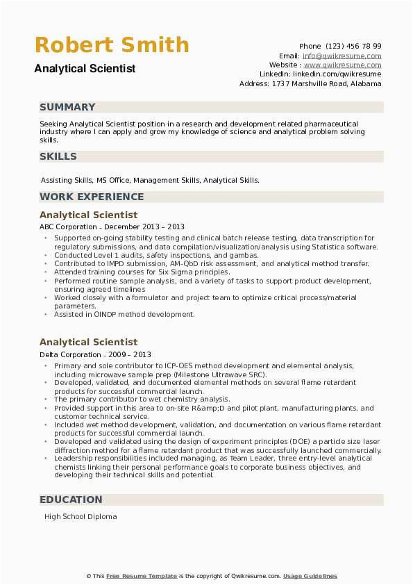 Sample Resume Strong Analytical Skills Example Analytical Scientist Resume Samples