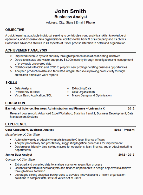 Sample Resume Strong Analytical Skills Example Data Analyst Resume Example Business Finance