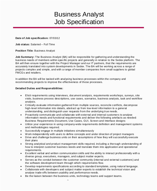 Sample Resume Summary for Business Analyst Free 7 Sample Business Analyst Resume Templates In Pdf