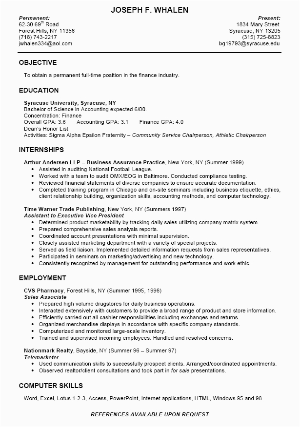 Sample Resume Summary for College Student Resume format Resume format for University Students