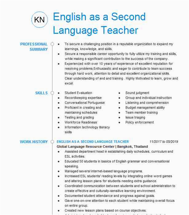 Sample Resume Teaching English as A Second Language English as A Second Language Instructor Resume Example