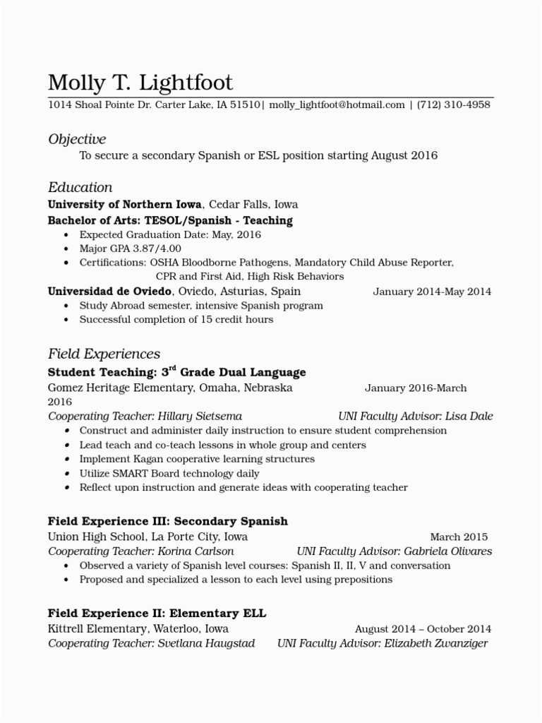 Sample Resume Teaching English as A Second Language Teaching Resume