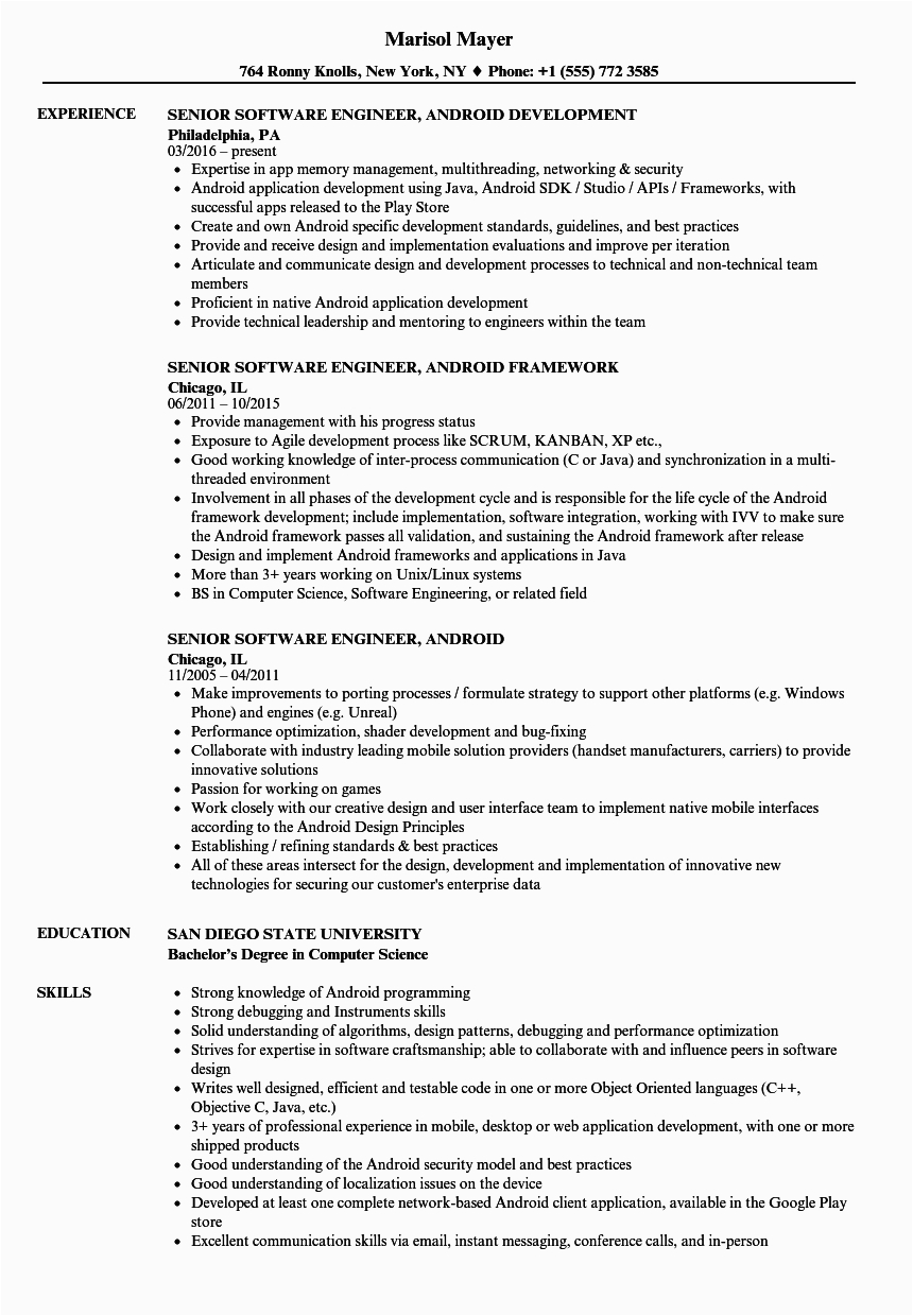 Sample Resume Templates for software Engineer Senior software Engineer Resume Template