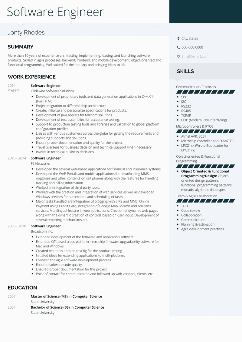Sample Resume Templates for software Engineer software Engineer Resume Samples and Templates