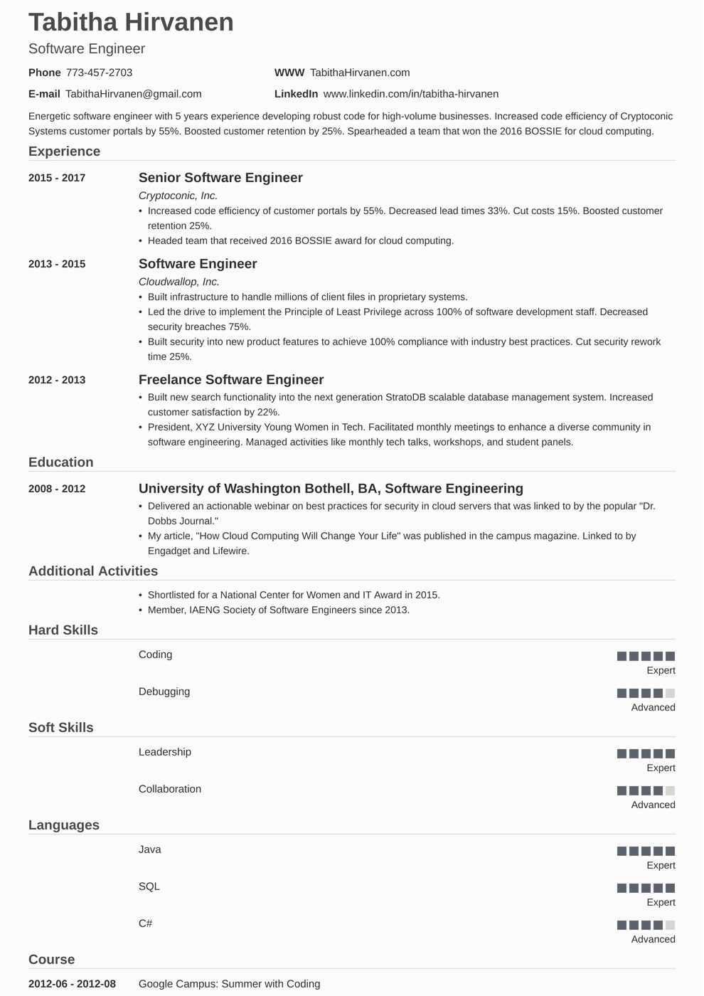 Sample Resume Templates for software Engineer Sr software Engineer Resume Free Resume Templates