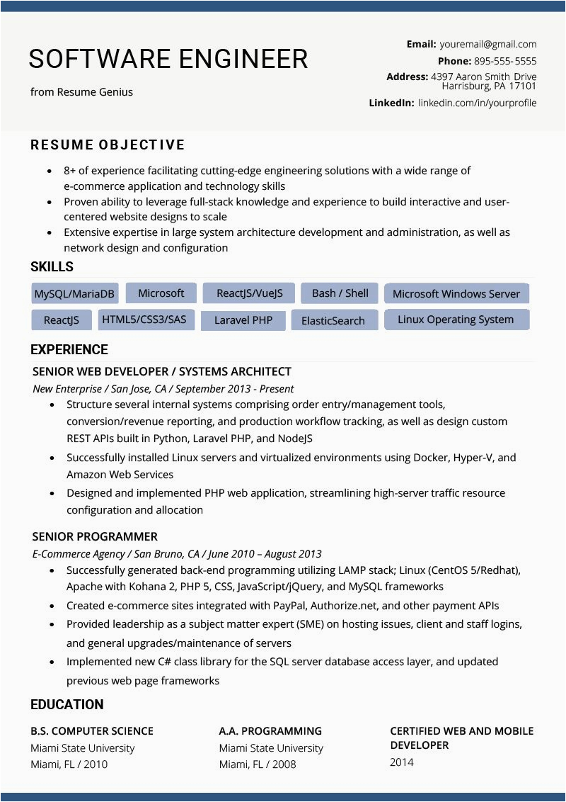 Sample Resume Templates for software Engineer Web Developer Resume Template Unique software Engineer