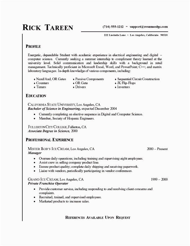 Sample Resume to Apply for Internship Internship Application Resume