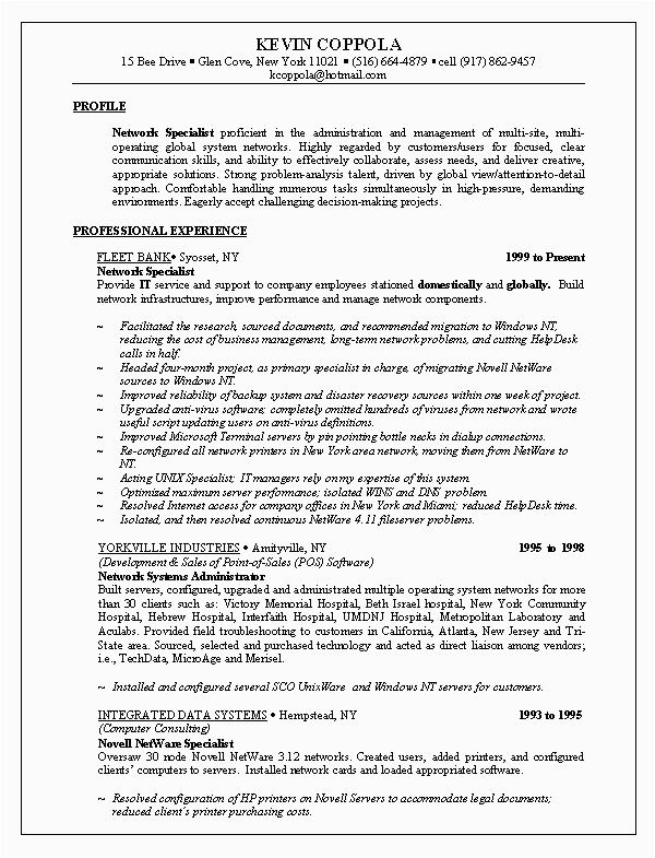 Sample Resume with Only One Job Experience E Job