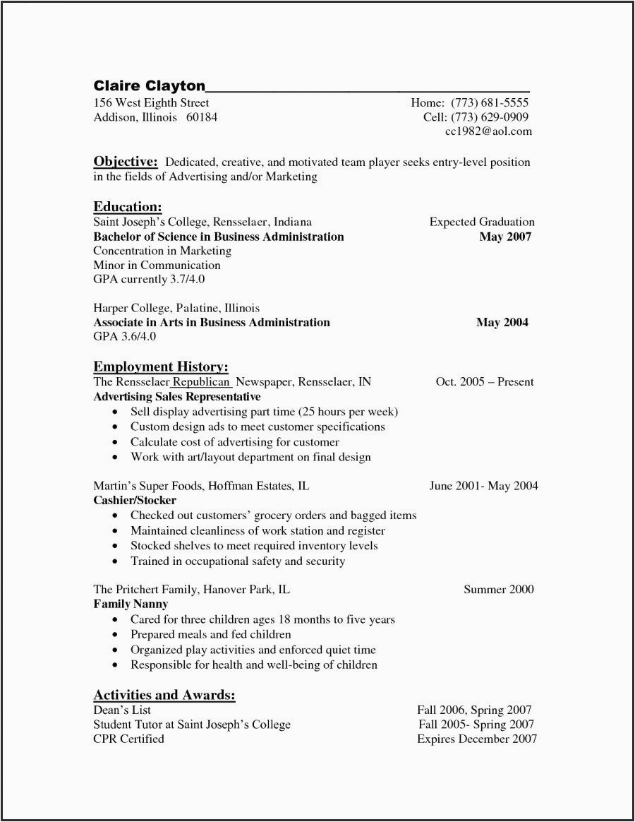 Sample Resume with Only One Job Experience Work Experience 1 Year Experience Resume format