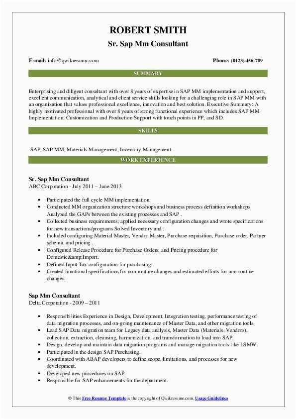 Sap Mm Sample Resume 4 Years Experience Sap Mm Consultant Resume Samples