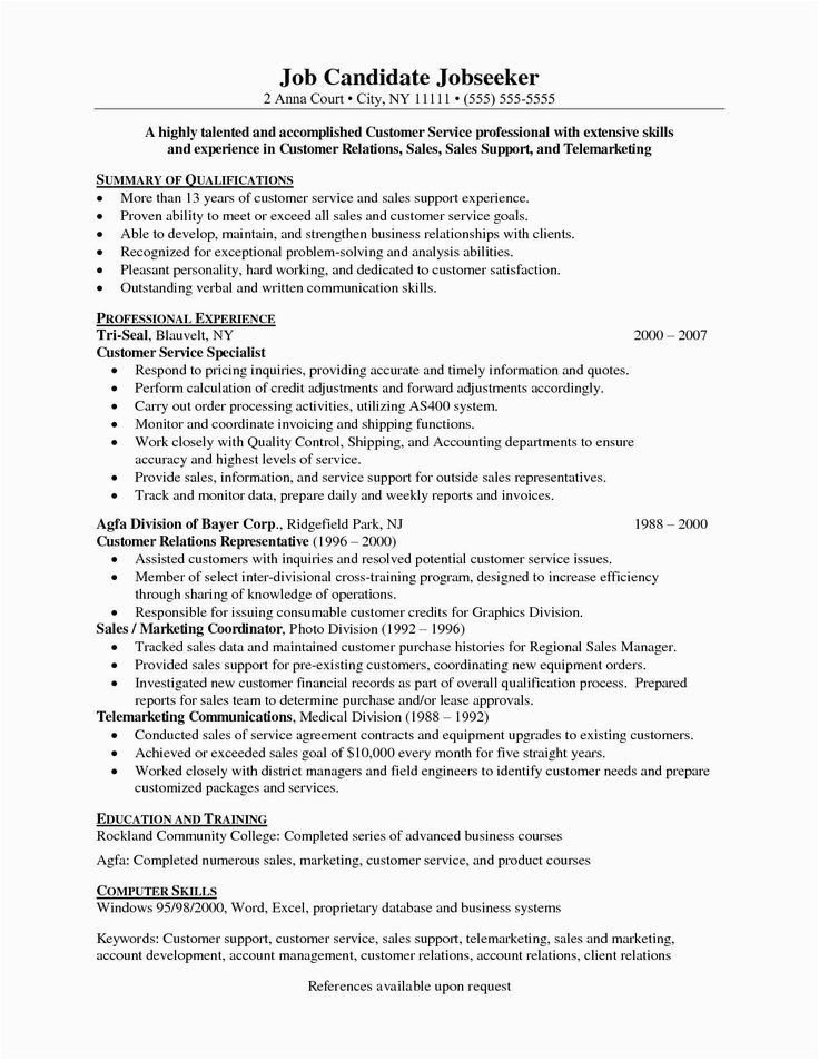 Summary Of Qualifications Sample Resume for Customer Service Sample Customer Service Resume