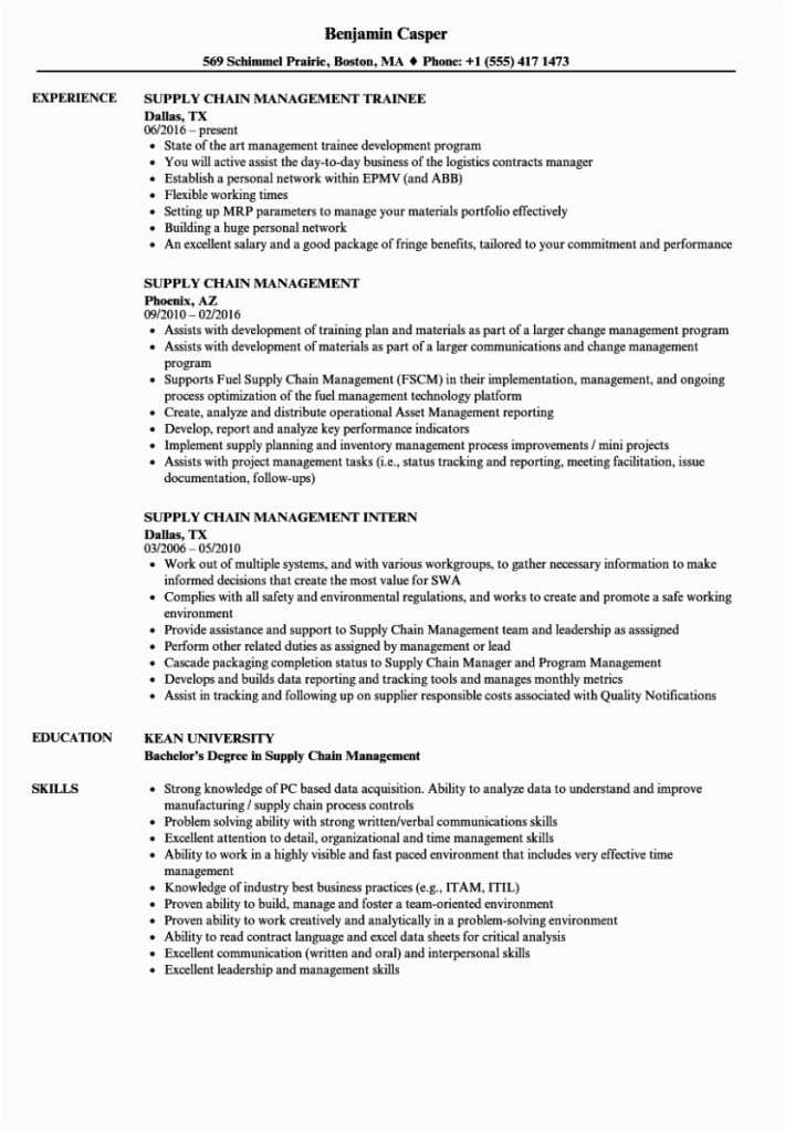 Supply Chain Management Resume Sample Entry Level Supply Chain Management Resume Sample