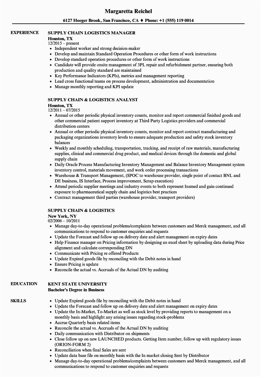 Supply Chain Management Resume Sample Entry Level Supply Chain Resume In 2020