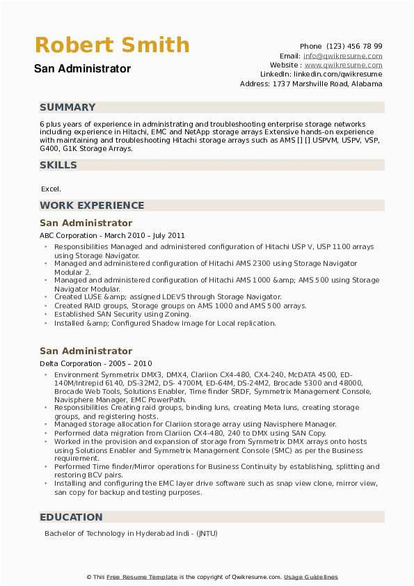 System Administrator Sample Resume 2 Years Experience San Administrator Resume Samples