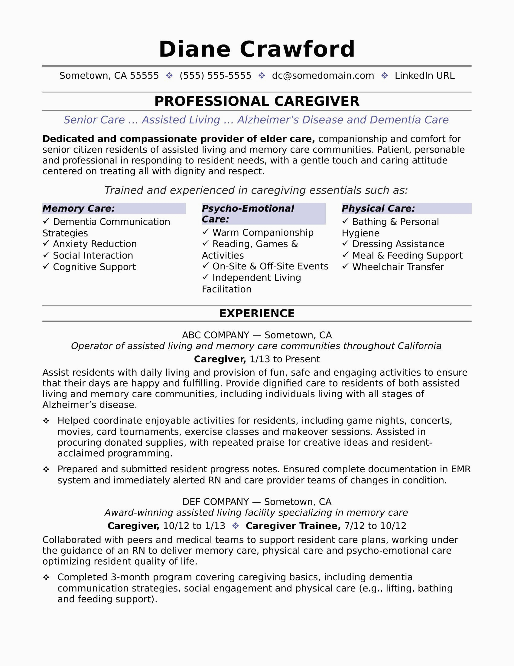Aged Care Resume Sample No Experience Caregiver Resume No Experience New Caregiver Resume Sample