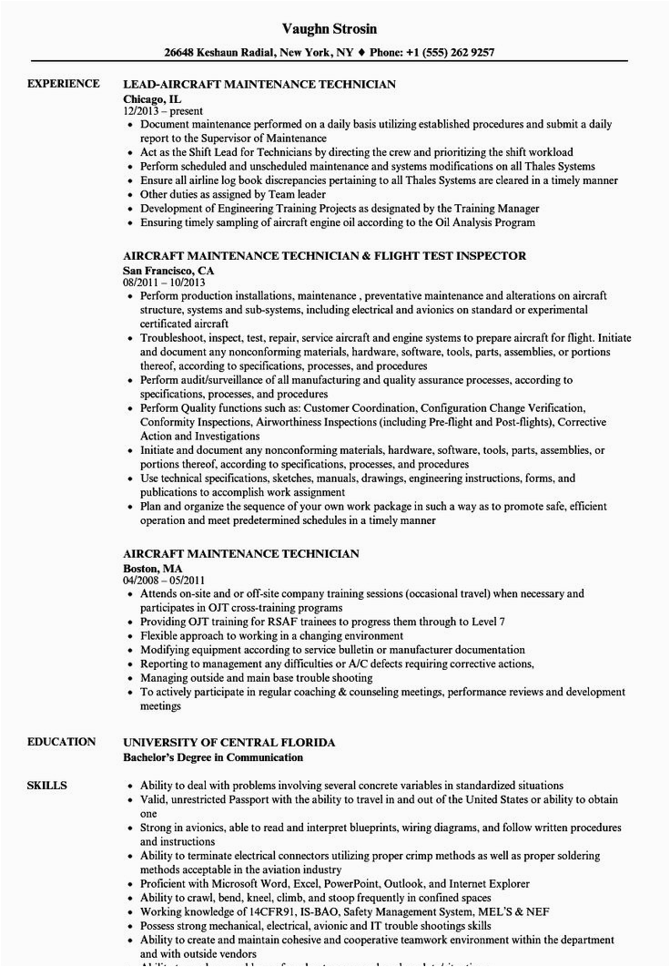 Aircraft Maintenance Engineer Apprentice Resume Sample Lovely Aircraft Maintenance Technician Resume Talktomartyb