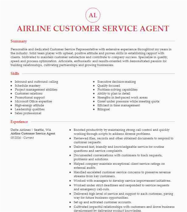 Airline Customer Service Representative Resume Sample Airline Customer Service Agent Resume Example