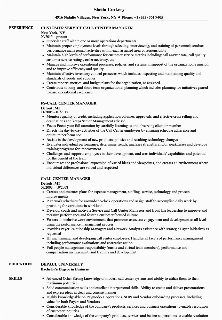 Call Center Operations Manager Resume Sample Call Center Manager Resume Ac Plishments