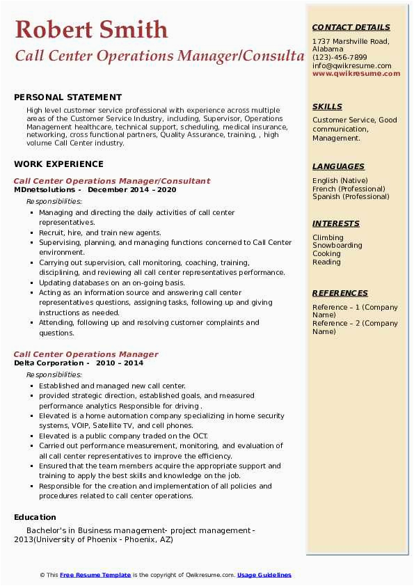 Call Center Operations Manager Resume Sample Call Center Operations Manager Resume Samples
