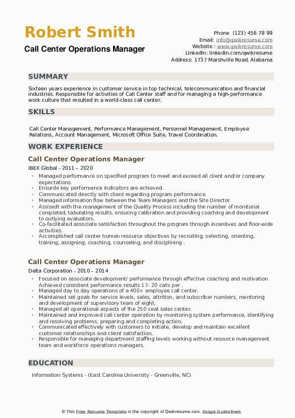 Call Center Operations Manager Resume Sample Call Center Operations Manager Resume Samples