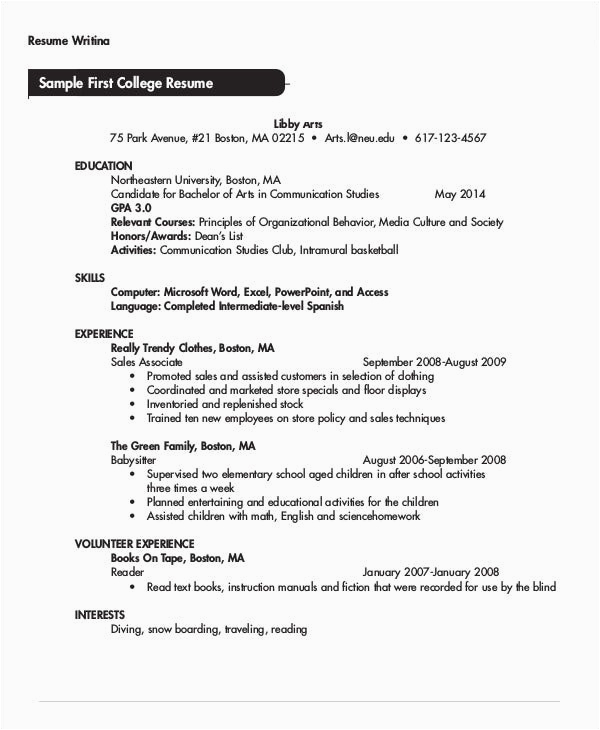 Chronological Resume Sample for College Student College Student Resume 8 Free Word Pdf Documents