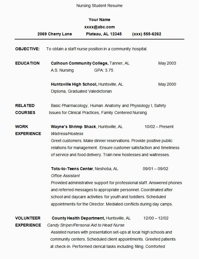 Chronological Resume Sample for College Student Student Resume Examples