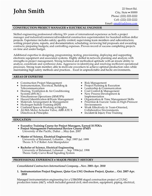 Civil Engineering Project Manager Resume Sample top Construction Resume Templates & Samples